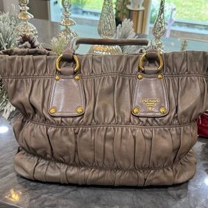 PRADA dark tan Leather Tote Bag